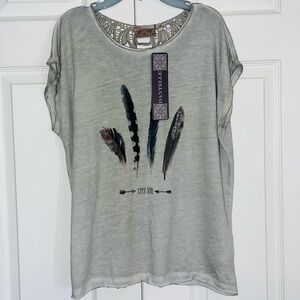 NEW Dantelle “Gypsy Soul” Sage Women's Lace Back Cap Sleeve Shirt Size L - NWT